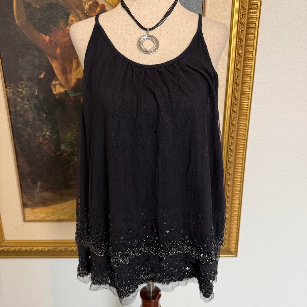 Fairy Navy Beaded Sequined Tank Top